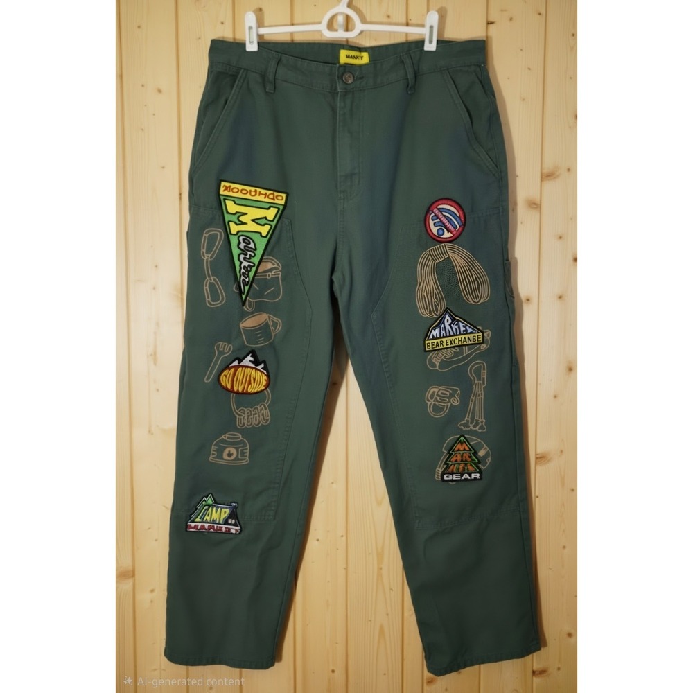 MARKET RW Patch Cargo Utility Pants Olive Green Mens Streetwear Gorpcore XL